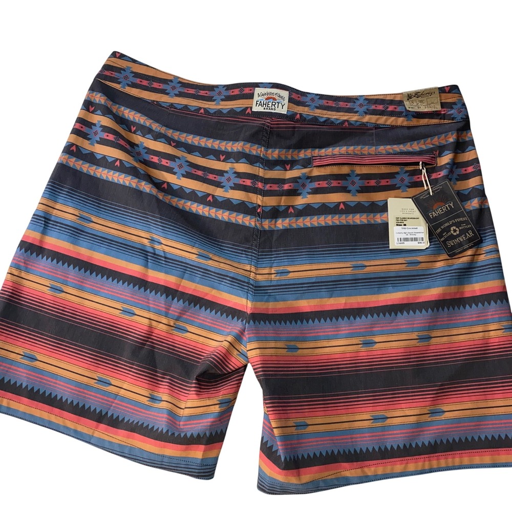 New Faherty Board Shorts Aztec Men 38 Swim Classic Firesky Spring Break Vacation